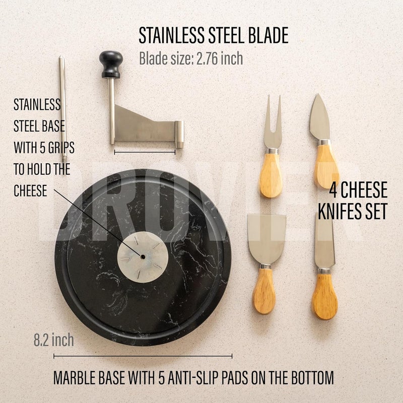 Drovier Cheese Curler Marble and steel + Cheese Knife Set - Cheese Shaver - Cheese Wheel Curler - Girolle Cheese Shaver - Tete de Moine Cheese Curler- Girolle - Spiral Cheese Shaver - Cheese flower Cutter - Image 2